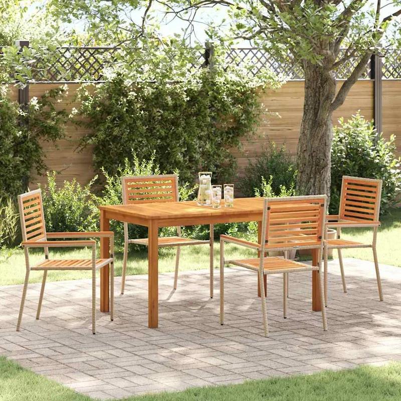 Garden Dining Set 5 pcs Beige Solid Acacia Wood