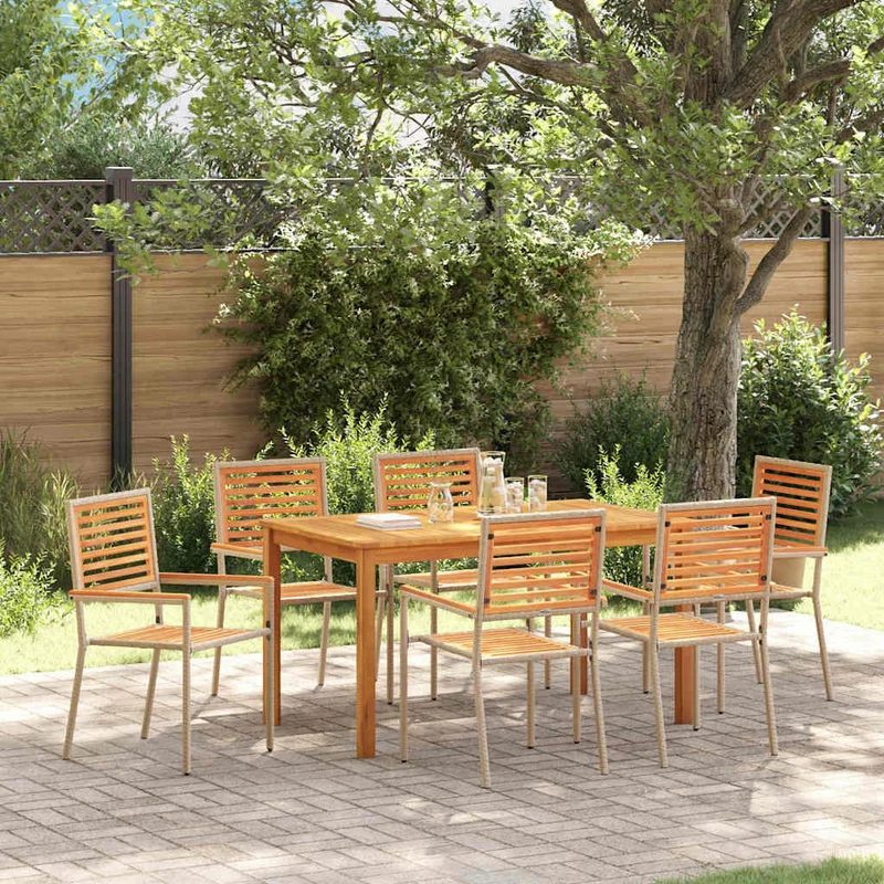 Garden Dining Set 7 pcs Beige Solid Acacia Wood