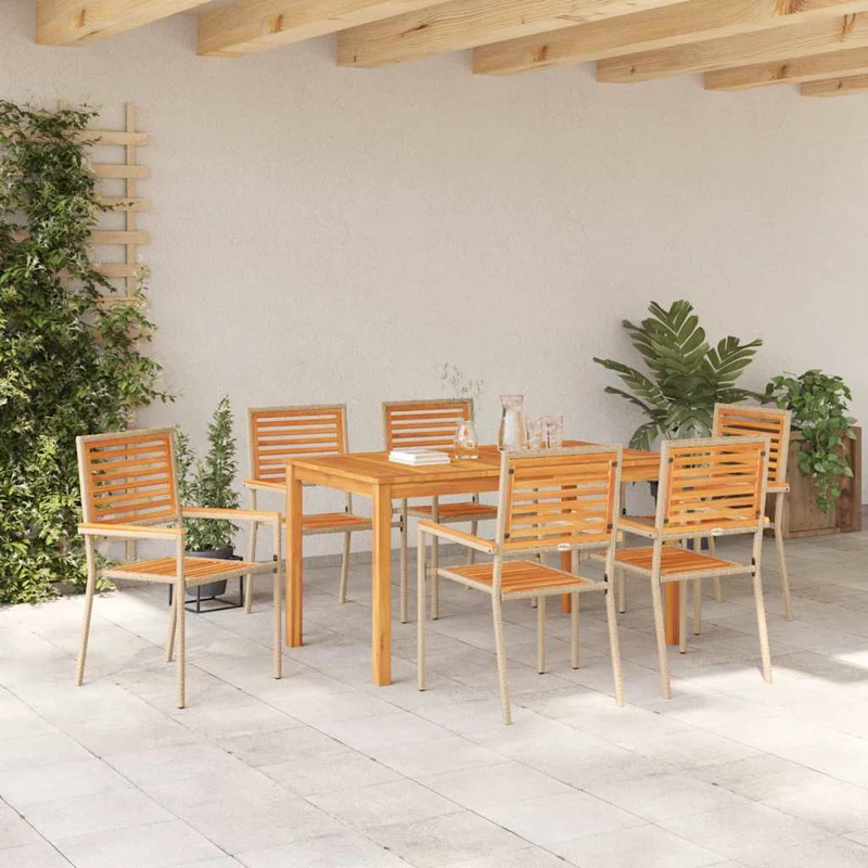 Garden Dining Set 7 pcs Beige Solid Acacia Wood