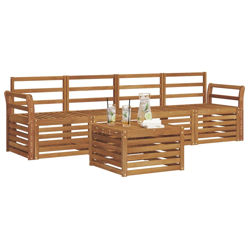Outdoor Sofa Set 5 pcs Natural Solid Acacia Wood