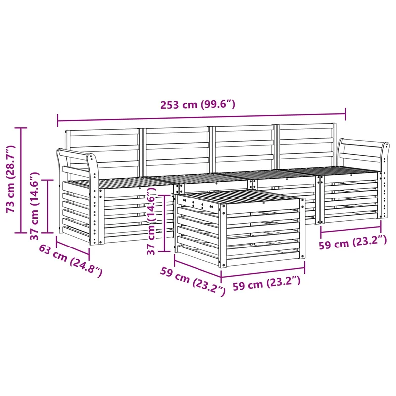Outdoor Sofa Set 5 pcs Natural Solid Acacia Wood