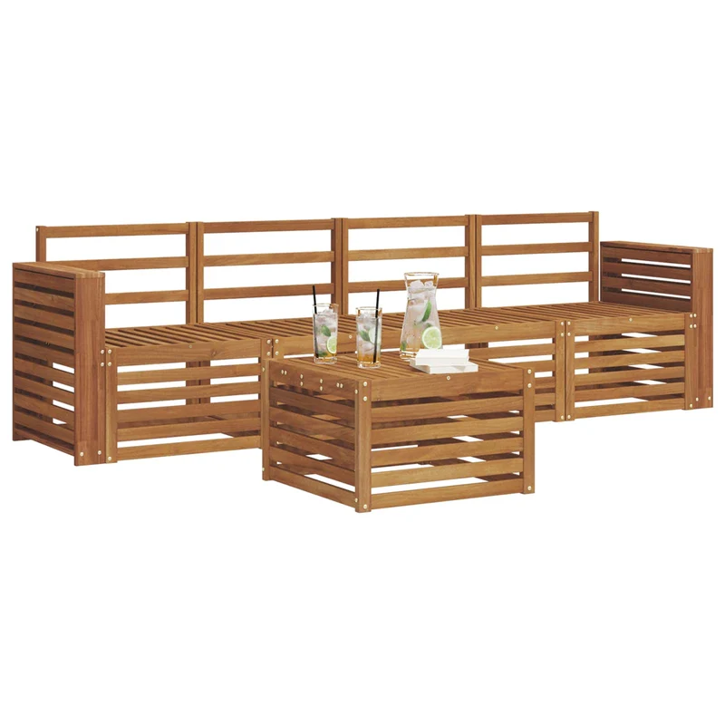 Outdoor Sofa Set 5 pcs Natural Solid Acacia Wood
