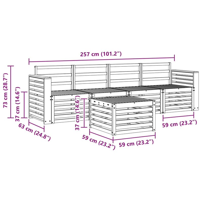Outdoor Sofa Set 5 pcs Natural Solid Acacia Wood