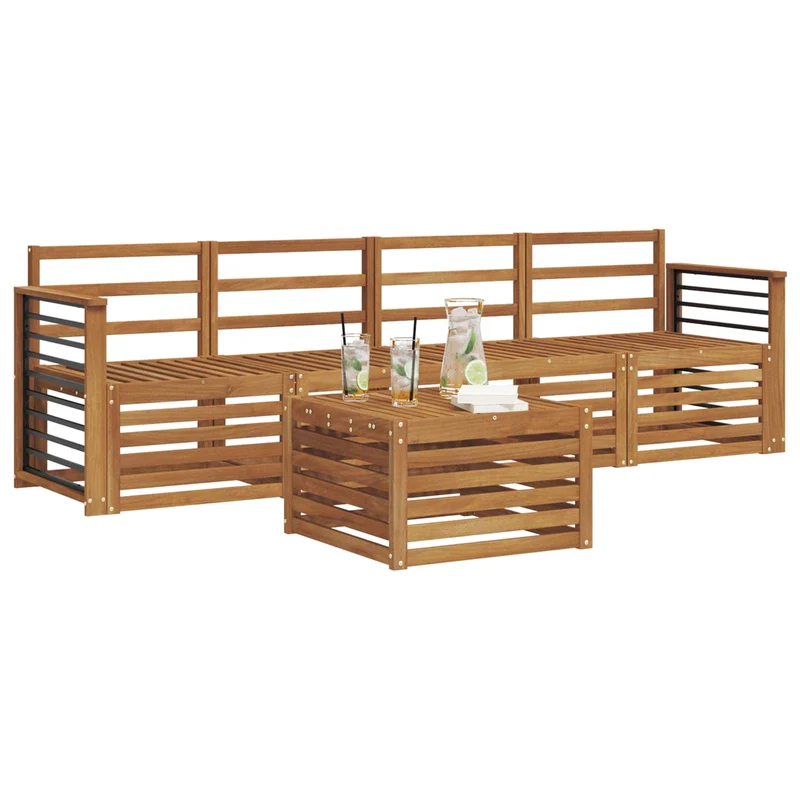 Outdoor Sofa Set 5 pcs Natural Solid Acacia Wood