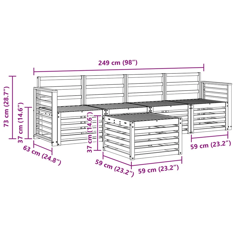 Outdoor Sofa Set 5 pcs Natural Solid Acacia Wood