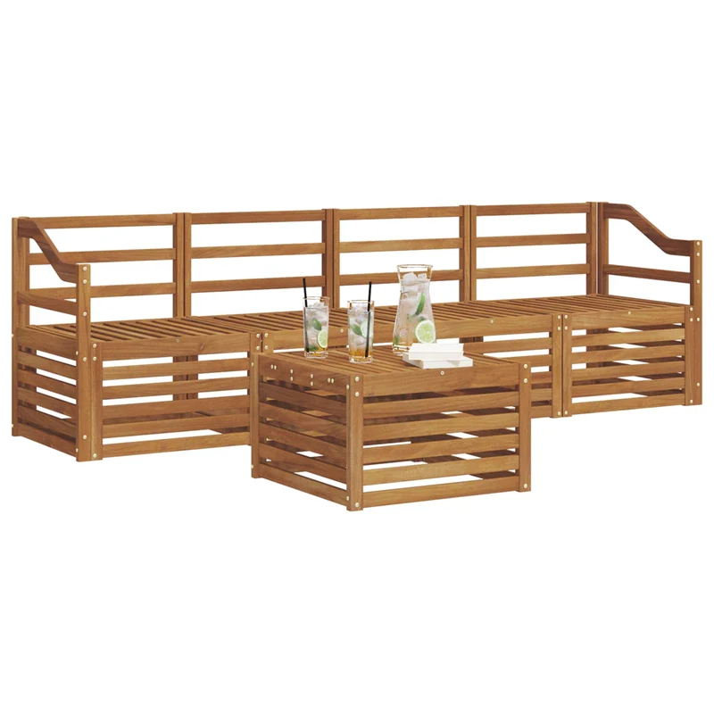 Outdoor Sofa Set 5 pcs Natural Solid Acacia Wood