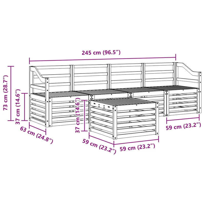 Outdoor Sofa Set 5 pcs Natural Solid Acacia Wood