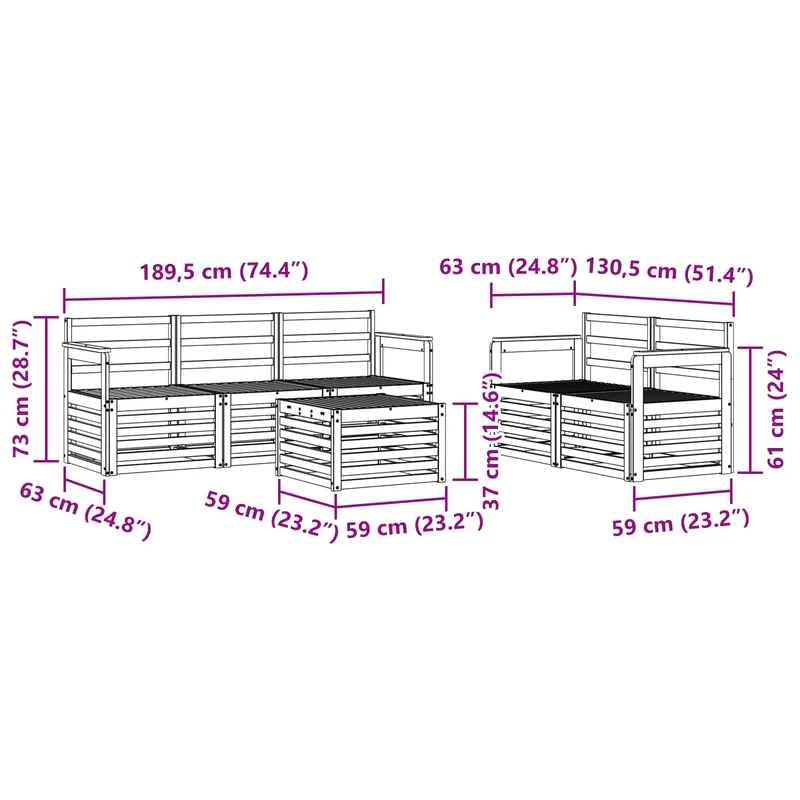 Outdoor Sofa Set 6 pcs Natural Solid Acacia Wood