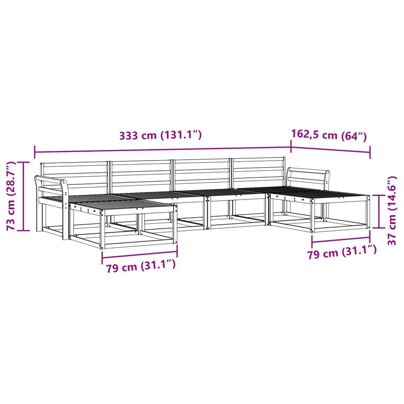 Outdoor Sofa Set 6 pcs Natural Solid Acacia Wood