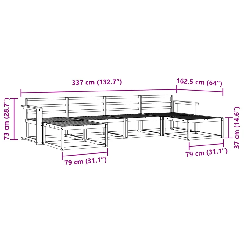 Outdoor Sofa Set 6 pcs Natural Solid Acacia Wood