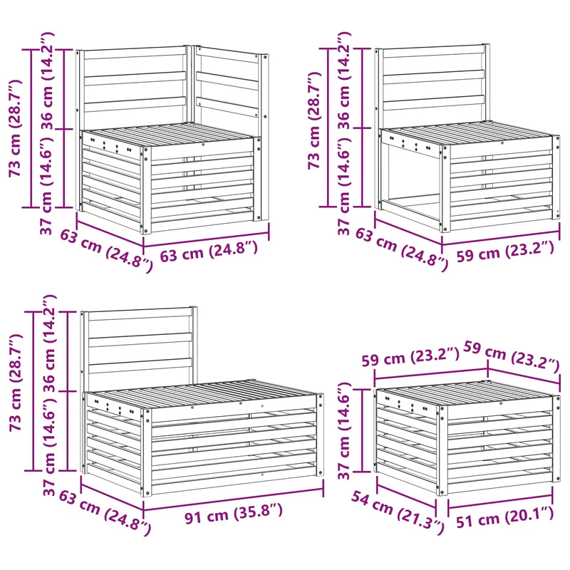 7 pcs Outdoor Sofa Set Solid Acacia Wood White