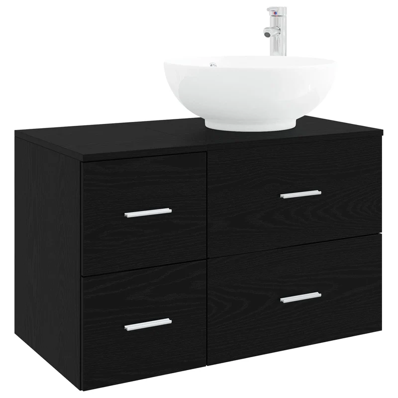 Bathroom Furniture Set 2 pcs Black Oak Engineered Wood