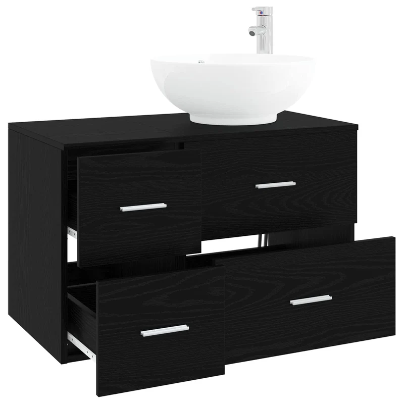 Bathroom Furniture Set 2 pcs Black Oak Engineered Wood