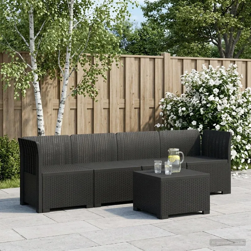4-Seater Garden Sofa Rattan Look PP Anthracite
