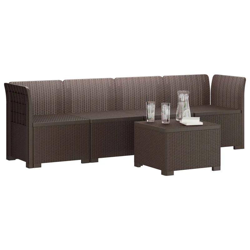 4-Seater Garden Sofa Rattan Look PP Brown