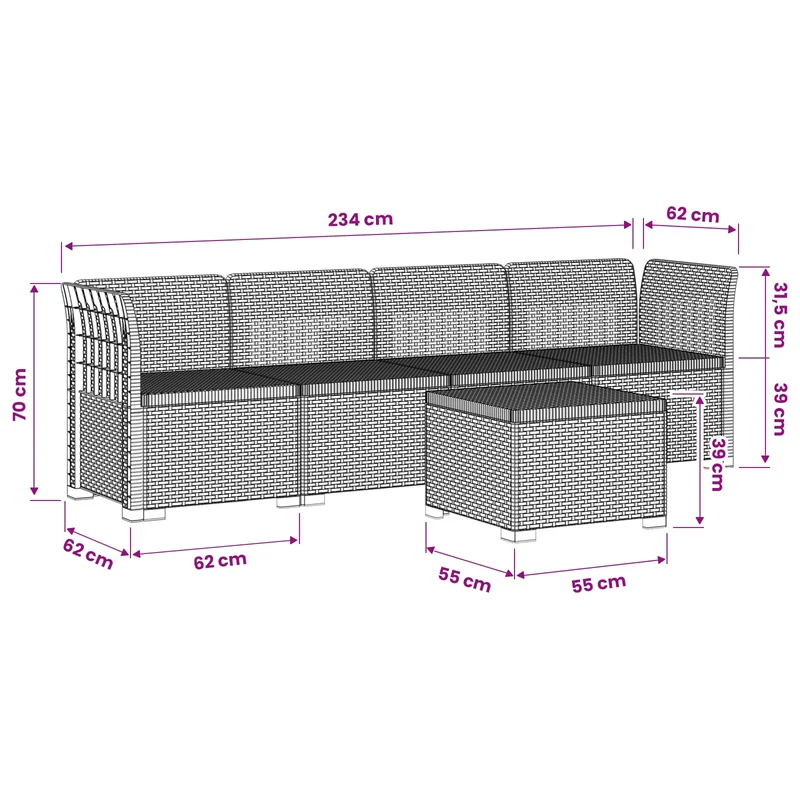 4-Seater Garden Sofa Rattan Look PP Brown