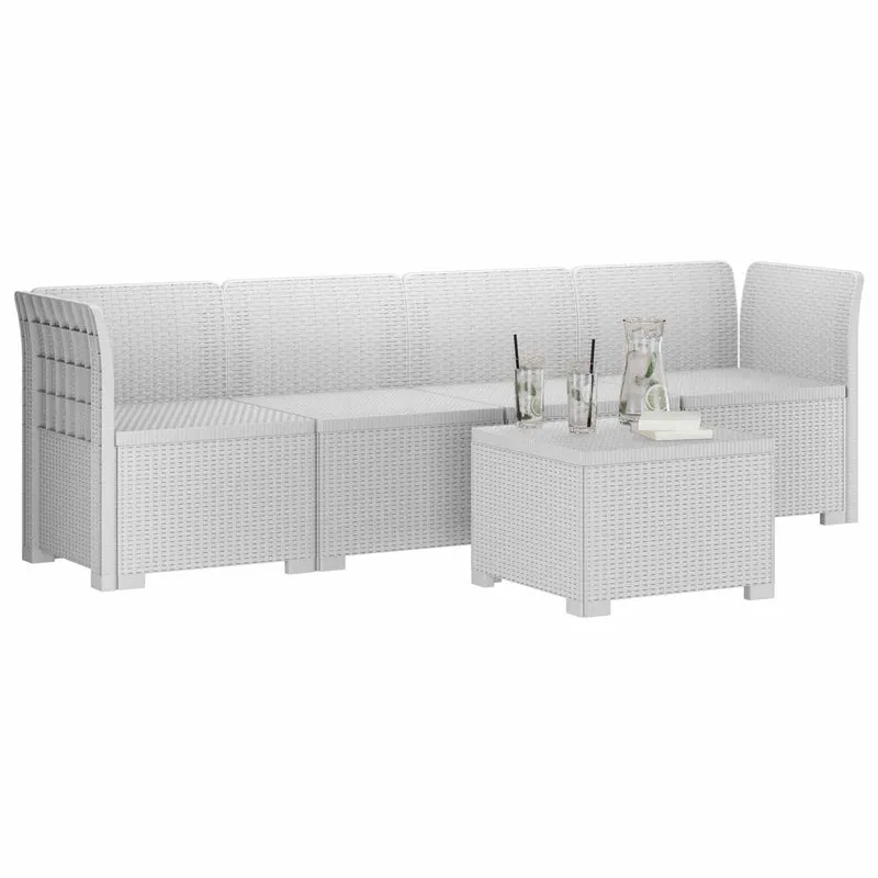 4-Seater Garden Sofa Rattan Look PP White