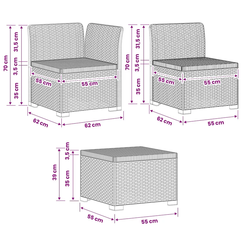 4-Seater Garden Sofa Rattan Look PP White