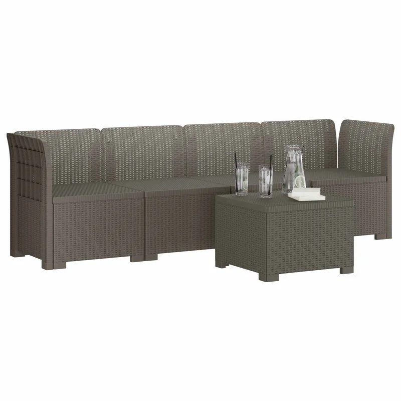 4-Seater Garden Sofa Rattan Look PP Light Grey
