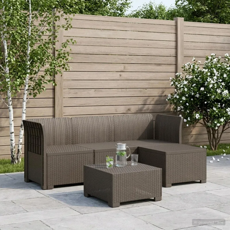 4-Seater Garden Sofa Rattan Look PP Light Grey