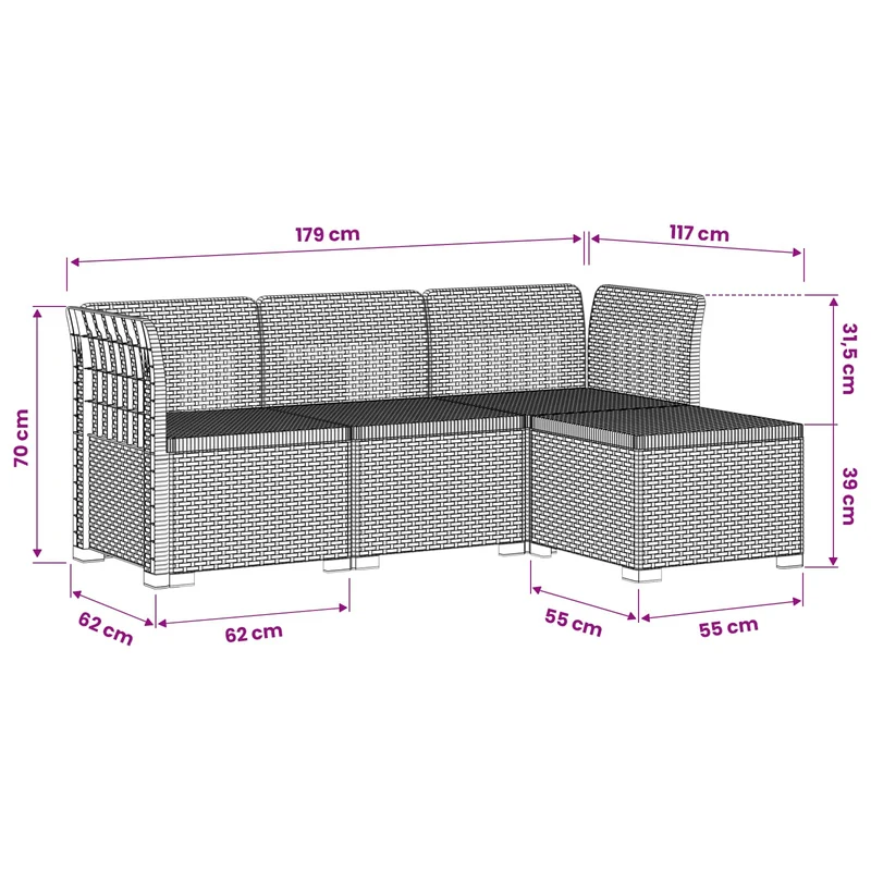 4-Seater Garden Sofa Rattan Look PP Light Grey