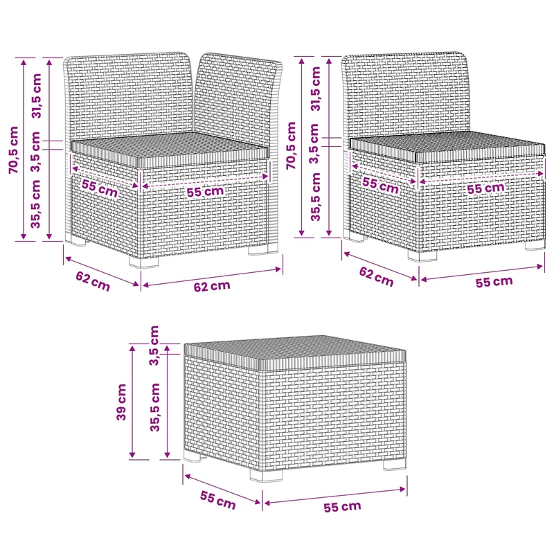 4-Seater Garden Sofa Rattan Look PP Light Grey