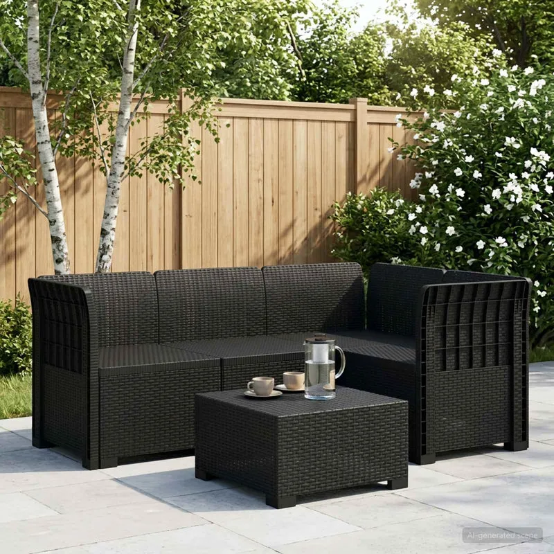 4-Seater Garden Sofa Rattan Look PP Anthracite