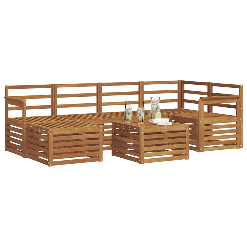 Outdoor Sofa Set 7 pcs Natural Polyester