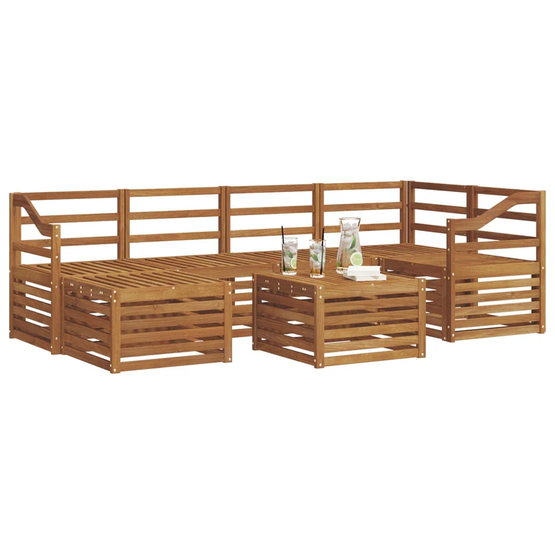 Outdoor Sofa Set 7 pcs Natural Polyester