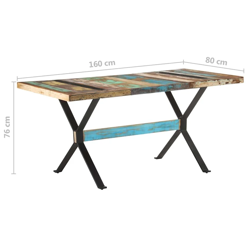 321609 vidaXL Dining Table 160x80x76 cm Solid Reclaimed Wood