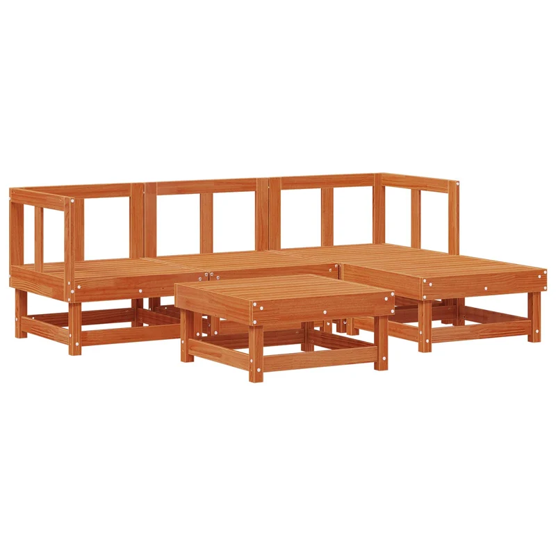 Garden Lounge Set 5 pcs Wax Brown Solid Pine Wood