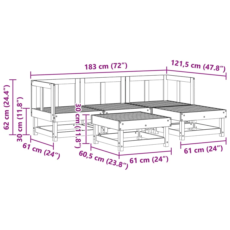 Garden Lounge Set 5 pcs Wax Brown Solid Pine Wood