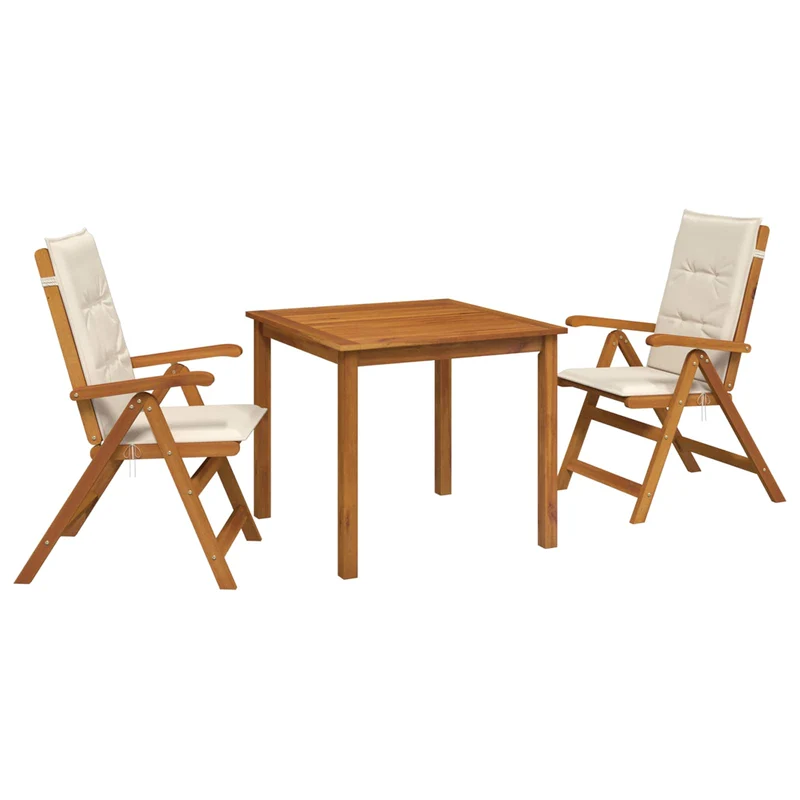 3-Piece Garden Dining Set 2-Seaters Cream Solid Acacia Wood