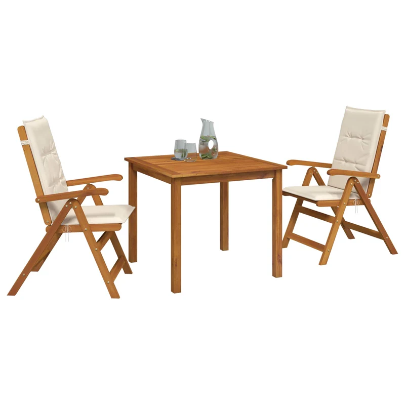 3-Piece Garden Dining Set 2-Seaters Cream Solid Acacia Wood