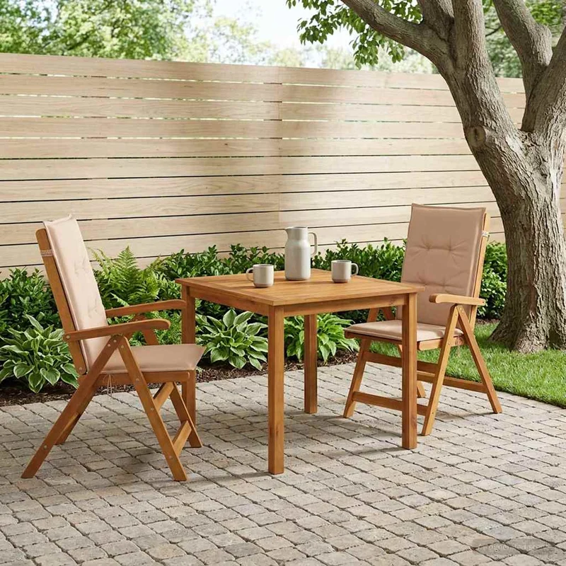 3-Piece Garden Dining Set 2-Seaters Beige Solid Acacia Wood