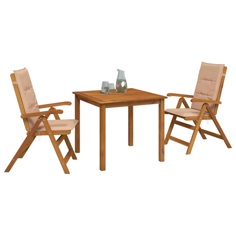 3-Piece Garden Dining Set 2-Seaters Beige Solid Acacia Wood