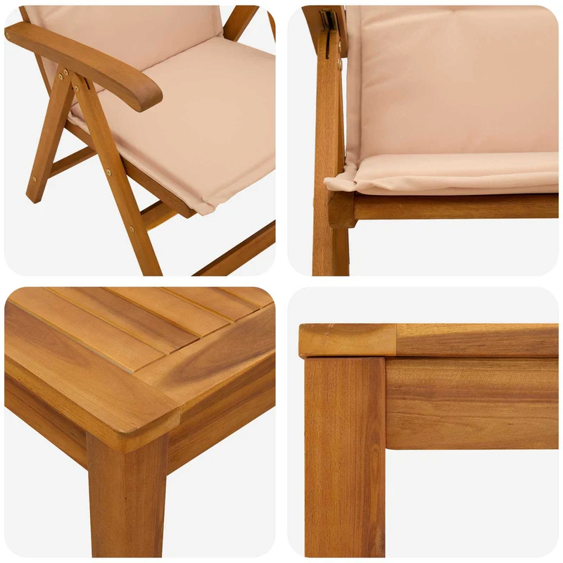 3-Piece Garden Dining Set 2-Seaters Beige Solid Acacia Wood