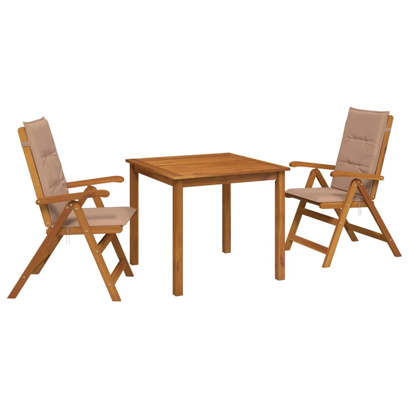 3-Piece Garden Dining Set 2-Seaters Taupe Solid Acacia Wood