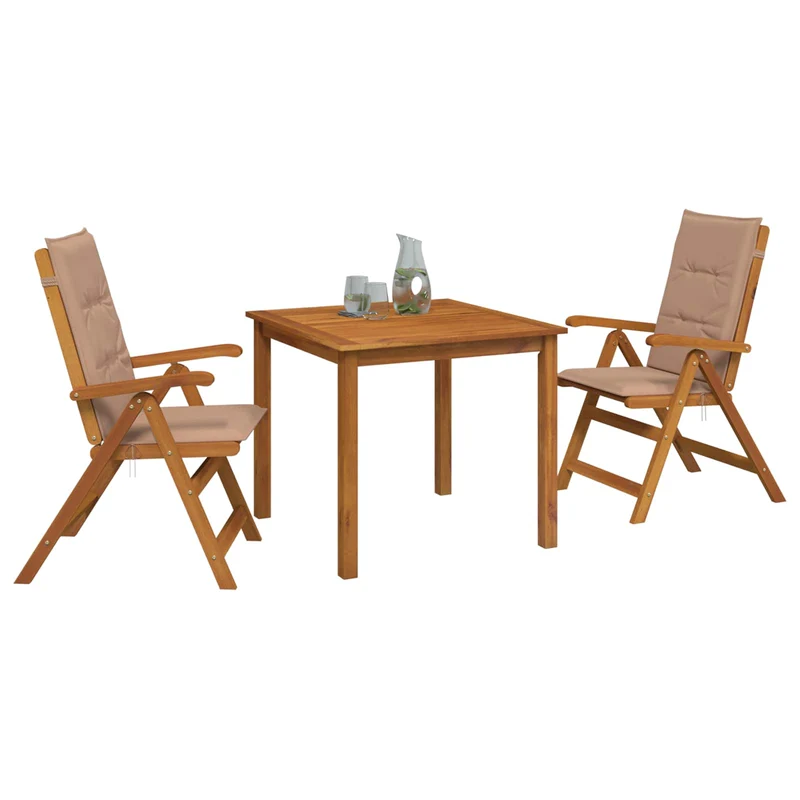 3-Piece Garden Dining Set 2-Seaters Taupe Solid Acacia Wood