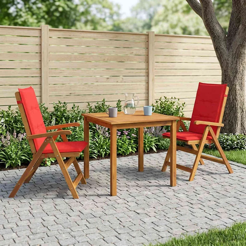 3-Piece Garden Dining Set 2-Seaters Red Solid Acacia Wood