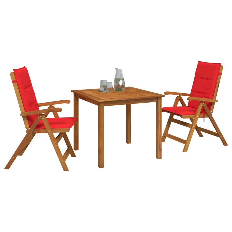 3-Piece Garden Dining Set 2-Seaters Red Solid Acacia Wood