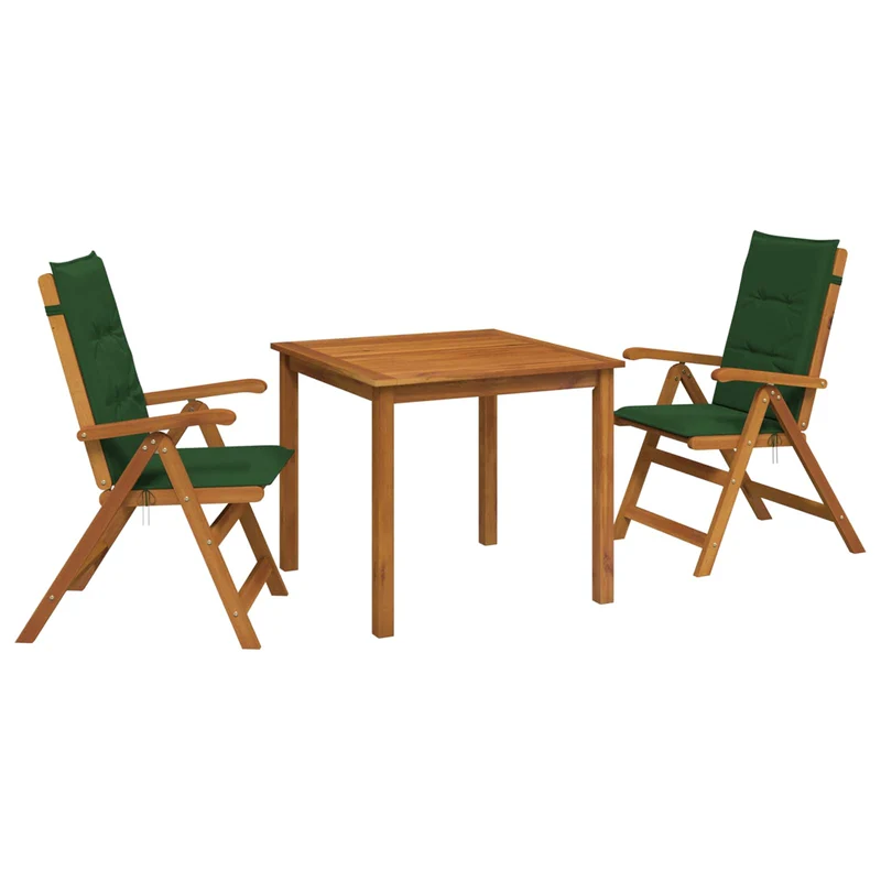 3-Piece Garden Dining Set 2-Seaters Green Solid Acacia Wood