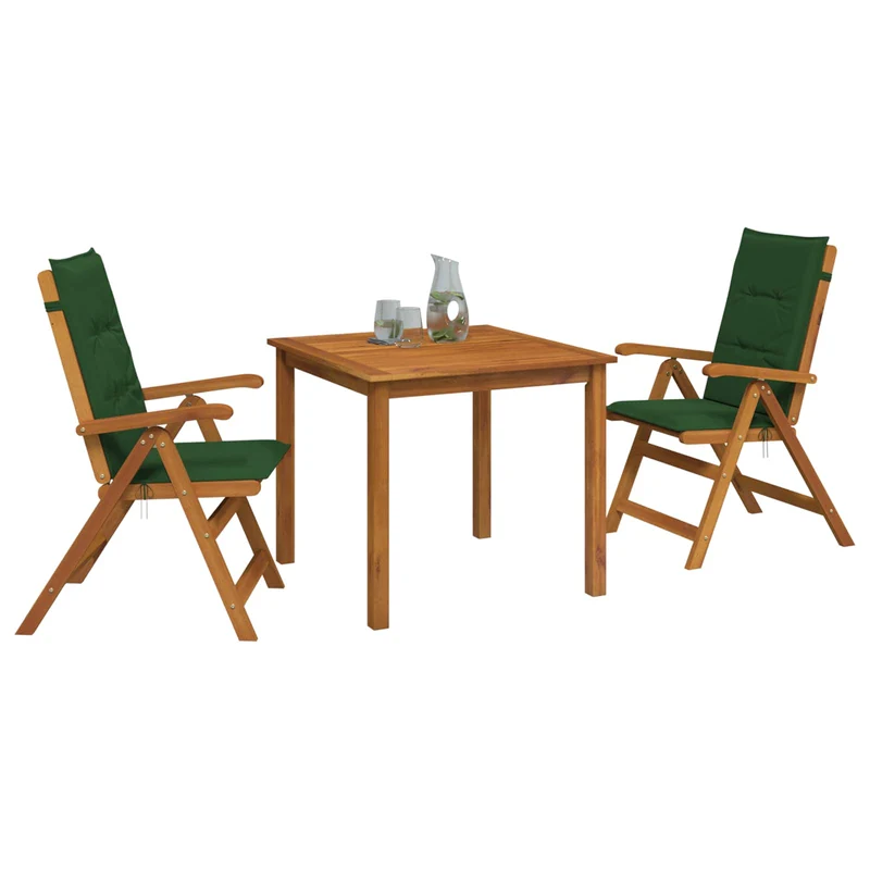 3-Piece Garden Dining Set 2-Seaters Green Solid Acacia Wood