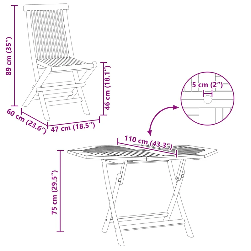 Garden Bistro Set 3 pcs Natural Solid Teak Wood