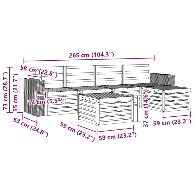 Outdoor Sofa Set 6 pcs Natural