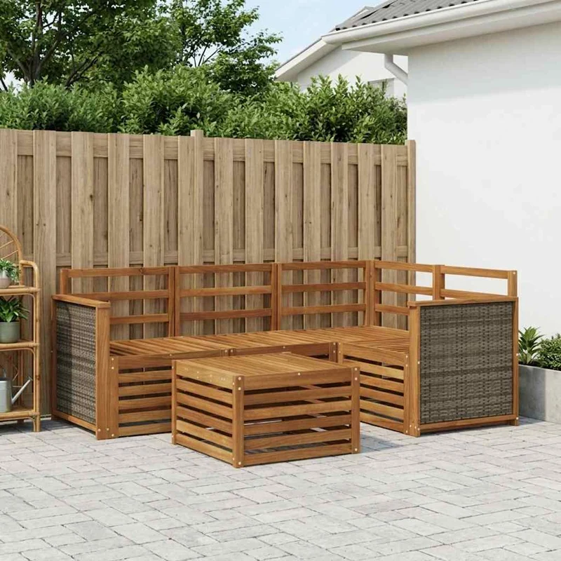 Outdoor Sofa Set 5 pcs Natural Polyester