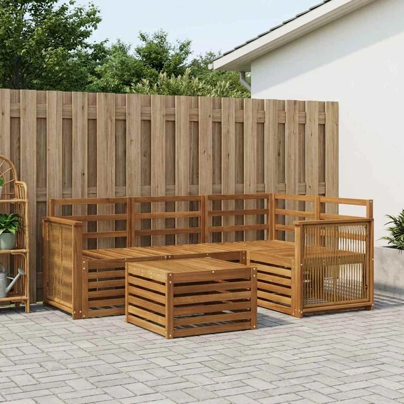 Outdoor Sofa Set 5 pcs Natural Polyester