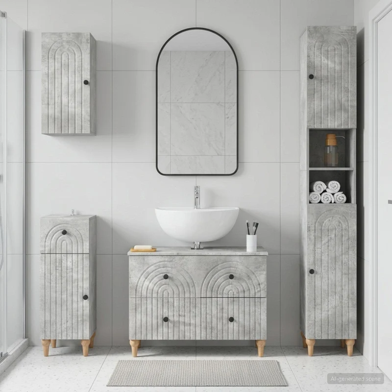 4 Piece Bathroom Cabinet Set ALKMAAR Concrete Grey