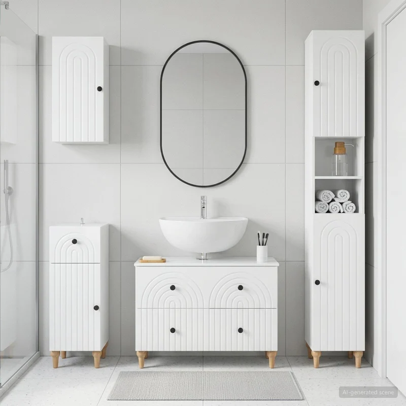 4 Piece Bathroom Cabinet Set ALKMAAR High Gloss White