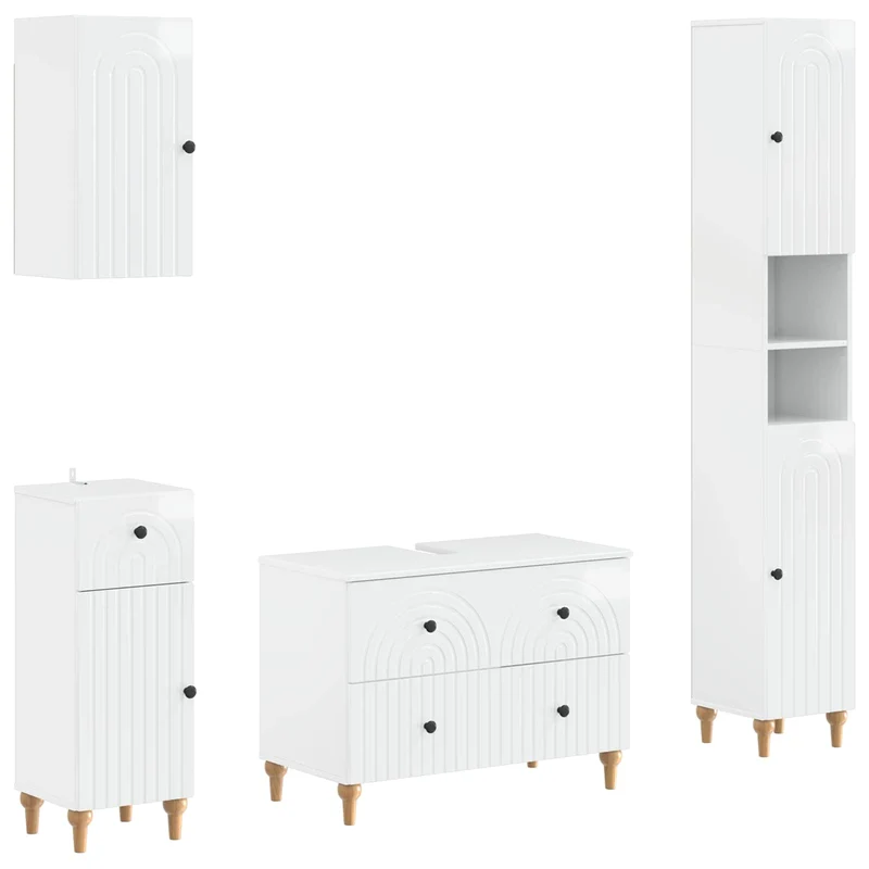 4 Piece Bathroom Cabinet Set ALKMAAR High Gloss White